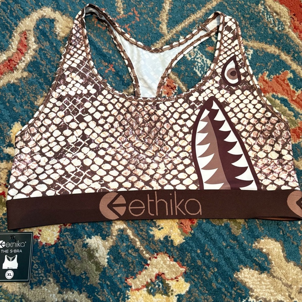 Ethika Brown and Cream Snake Pattern Sports Bra